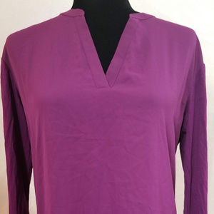 INC Purple Mixed Materials V Neck Long Sleeve Top